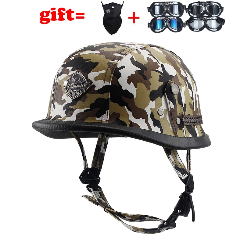 Imitation World War II German Helmet Style Open Face Half Leather Helmet Moto vintage Motorbike Vespa camouflage