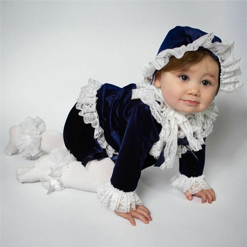 Adorable Kid Baby Girls Lace Velvet Tops Dress Pants Shorts Hat Outfit Clothes: Blue / 3M