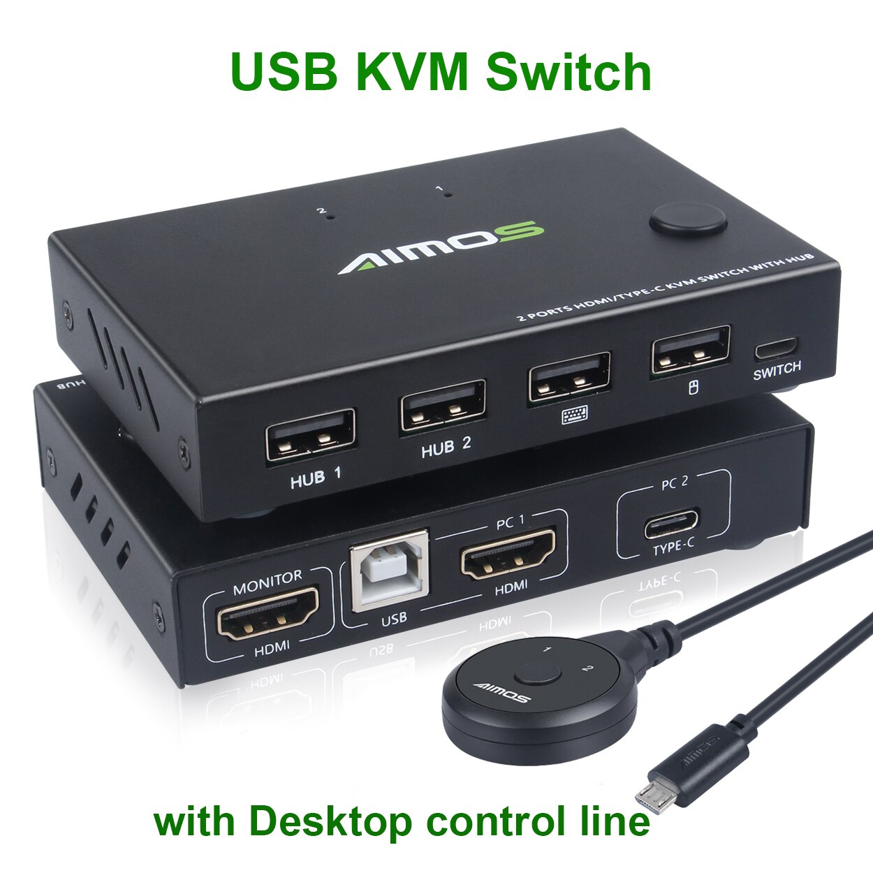Imprimante KVM HD 4K, 2 ports USB, commutateur 2 en 1, commutateur TYPE-C KVM, 2 ports, partage d&#39;un écran d&#39;ordinateur, souris et clavier USB
