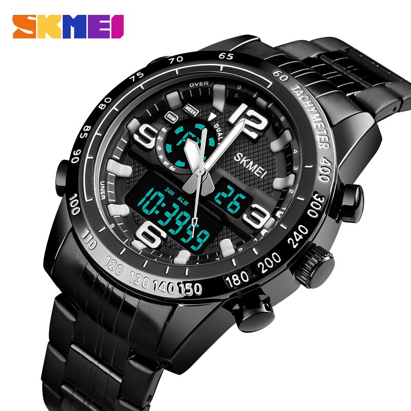 Skmei Staal Quartz Digitale Dual Display Horloges Mode Waterdichte Sport Heren Horloges Relogio Masculino 1453