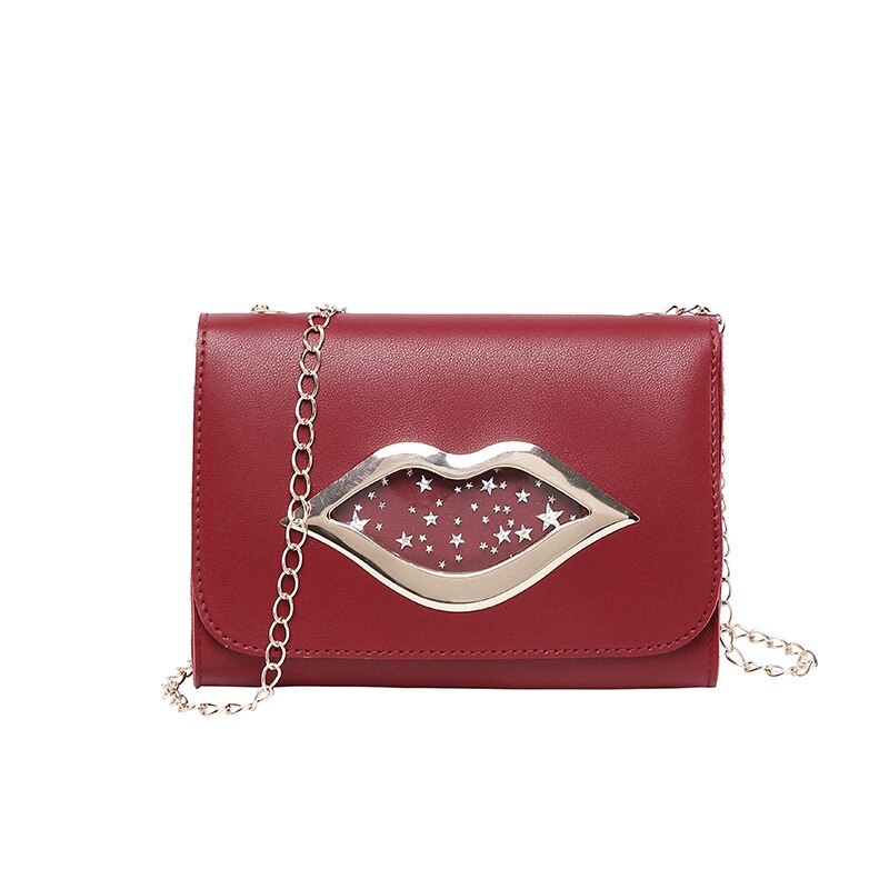 Mode Grote Lippen Schoudertas voor Vrouwen Glanzende Sterren Lederen Portemonnee Vrouwelijke Crossbody Messenger Keten Tassen Dames