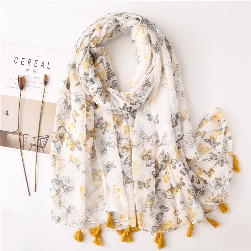 Foulard bohème pour femme, hijab blanc imprimé bohème, écharpe chaude en viscose, marque de luxe, couverture enveloppante pour femme: Style 6