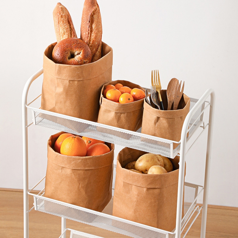 Panier de rangement en papier Kraft lavable, boîte de rangement réutilisable, boîte de rangement pour plantes pour la cuisine de la maison