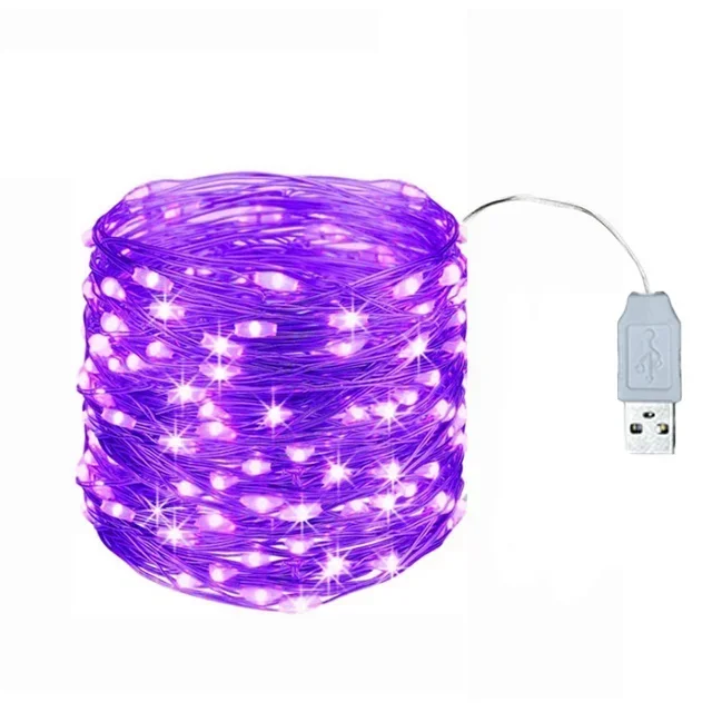 USB LED Lichterketten 5/10/20M Silber Draht Girlande Licht Wasserdichte Lichterkette Für Weihnachten Hochzeit Party Dekoration: Lila / 0.5W