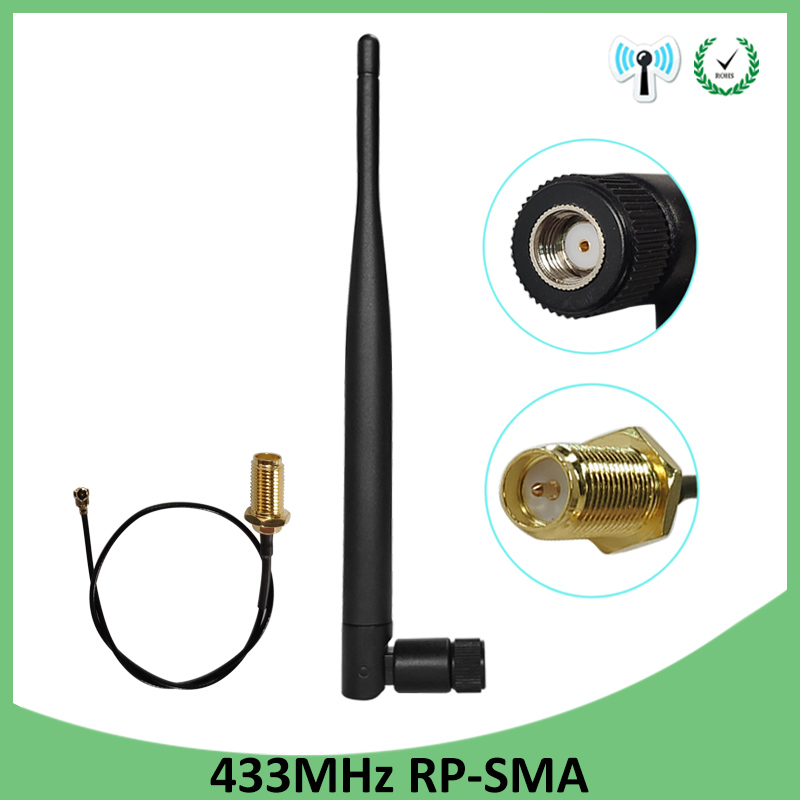 2 sztuk 433 Mhz lora antena 5dbi RP-SMA złącze antena 433 mhz antena dla lora lorawan 433 m + 21cm SMA męnarty kabel pigtailowy