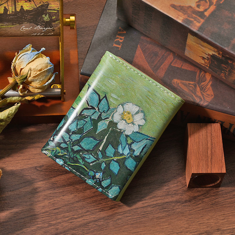 Van Gogh Painting Pattern Wallet Women Folding Leather Short Wallets Niche Bank Credit Card Holder Girl's Purse