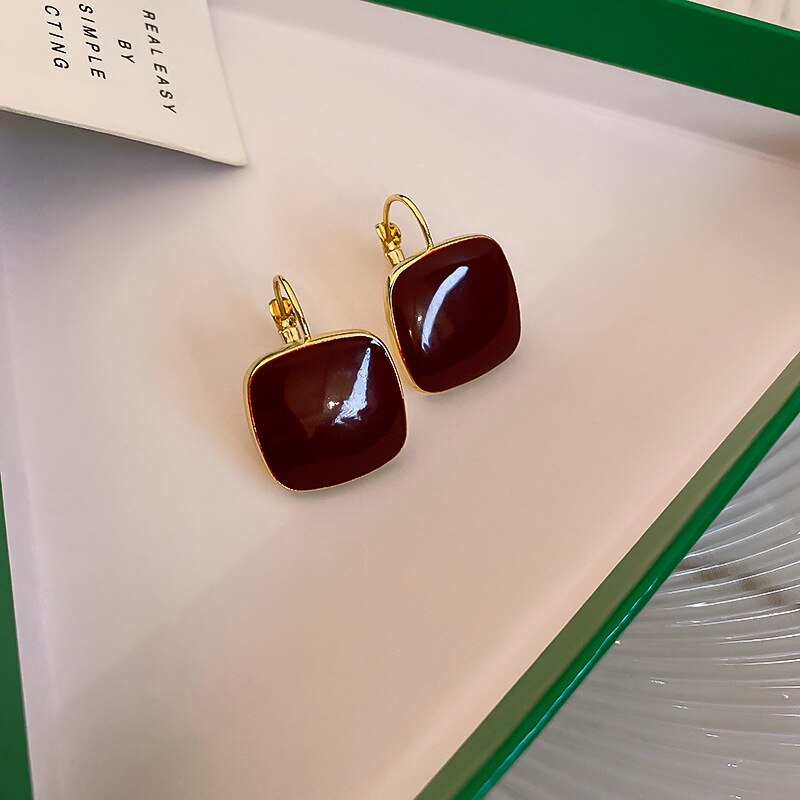 Trendy Vrouwelijke Rode Groene Steen Oorbellen Sierlijke Gouden Kleine Kleur Clip Oorbellen Voor Vrouwen Charm Bruid Vierkante Bruiloft Oorbellen