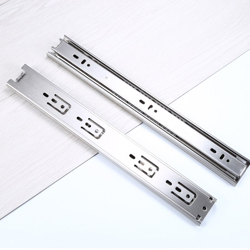 2Pcs Metal Stainless Steel Drawer Slides 10-22" Track Width 45mm Mute Three-Section Rail Sliding Furniture Hardware Fittings