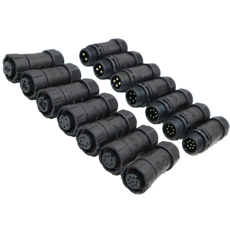 Conector soldado ensamblado IP68 M12 para exteriores 2 3 4 5 6 7 8 pines conector impermeable junta acoplamiento de aviación enchufe macho hembra