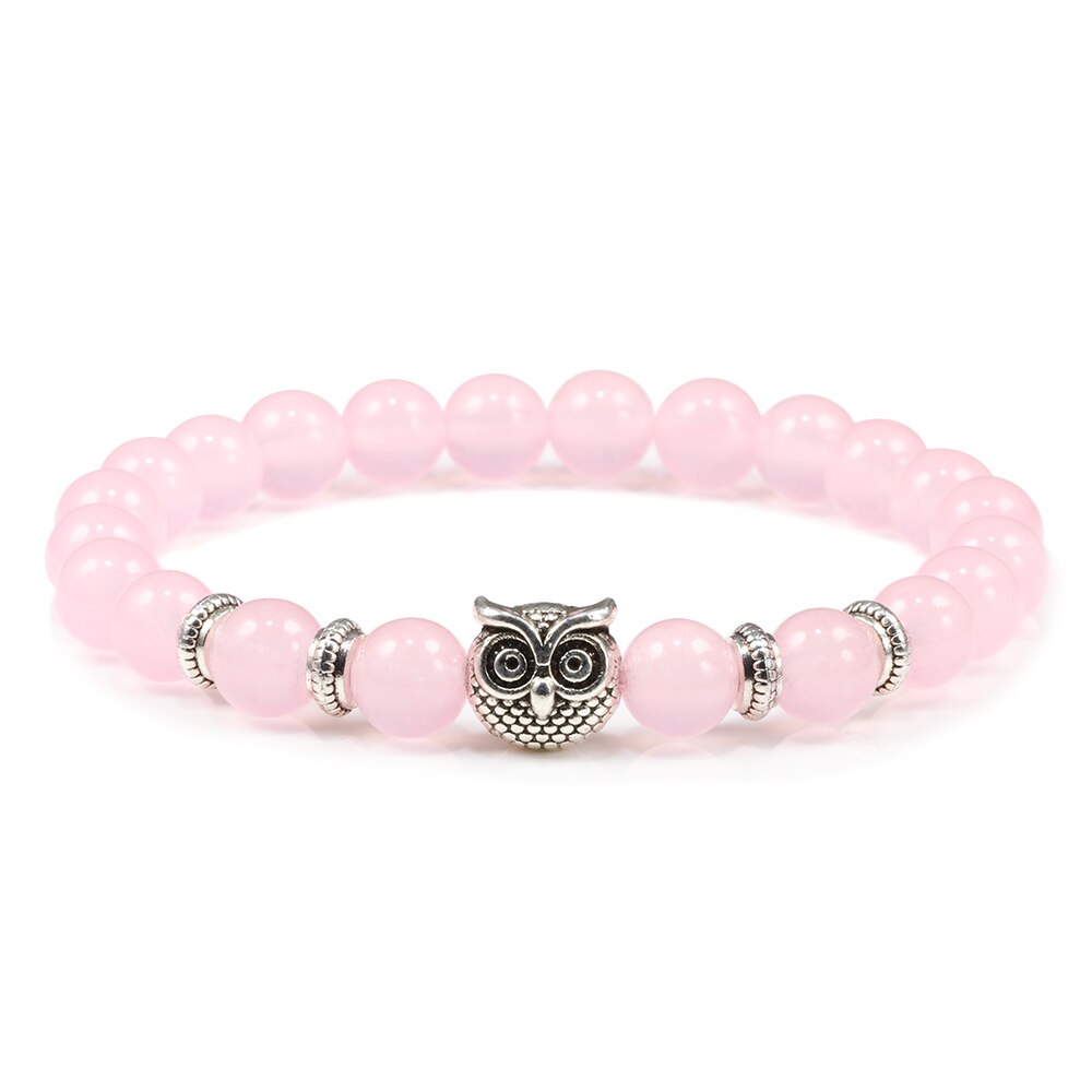 Natürliche Stein Rosa Rose Pulver Edelstein Perlen Armbinde Frauen Armbänder Elastische Armreifen Schmuck Yoga Liebhaber Mädchen Handarbeit: Owl rosa