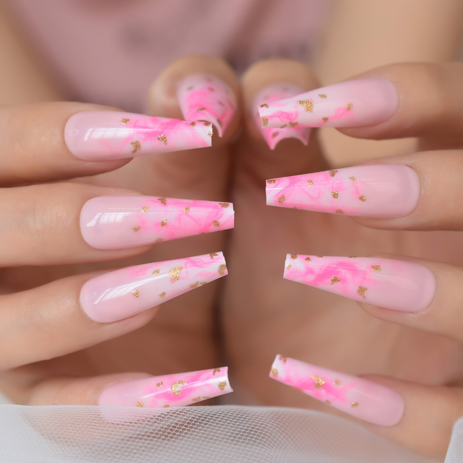 Rose negle tryk på negle mandel medium-korte fingernegle spidser flase nails art forsyninger til professionelle echiq negle 24 stk.: L5858