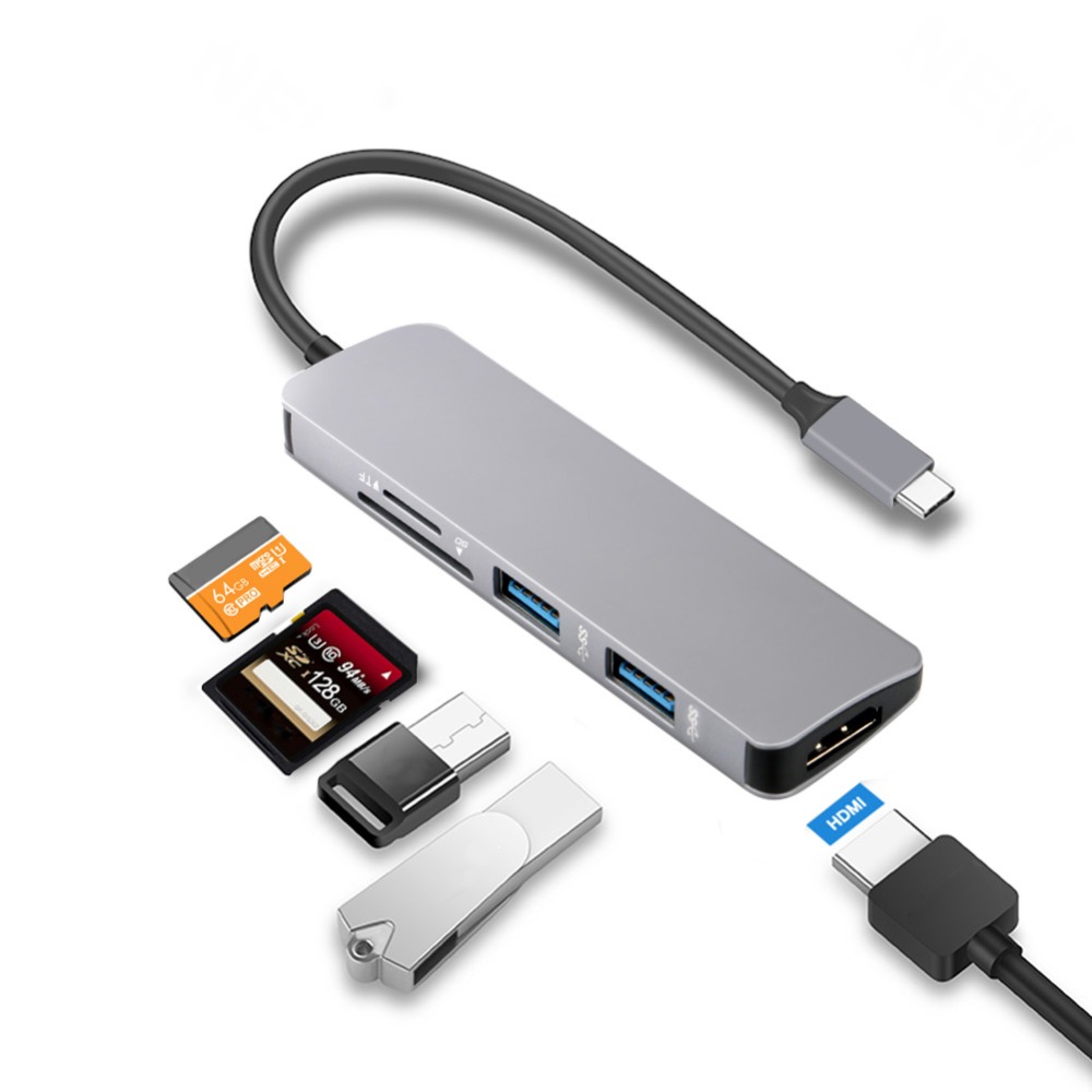5 in1 usb c hub usb-c til hdmi micro sd / tf kortlæser adapter til macbook samsung galaxy  s9/s8 huawei  p20 pro type c usb 3.0 hub
