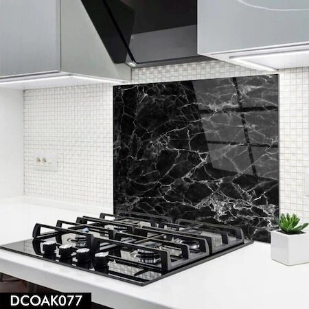 50 X50 Glas Kookplaat Achterzijde | Zwart Marmer Patroon