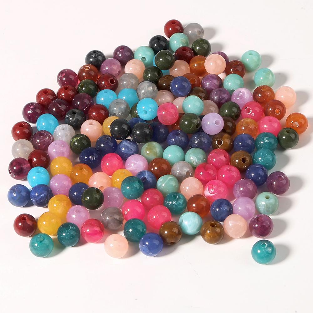 100pcs 6mm Acrylic Clouds Beads Effect Round BEADS Spacer Loose Beads For Jewelry Making Accessories DIY Bracelet Necklace