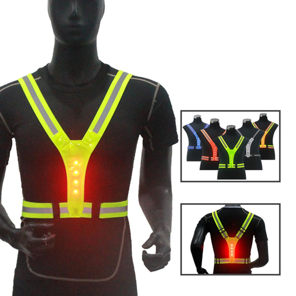 LED Cycling Vest High Visibility Outdoor Running Cycling Reflective Safety Vest Adjustable Elastic Strap Fluorescence Work Whole