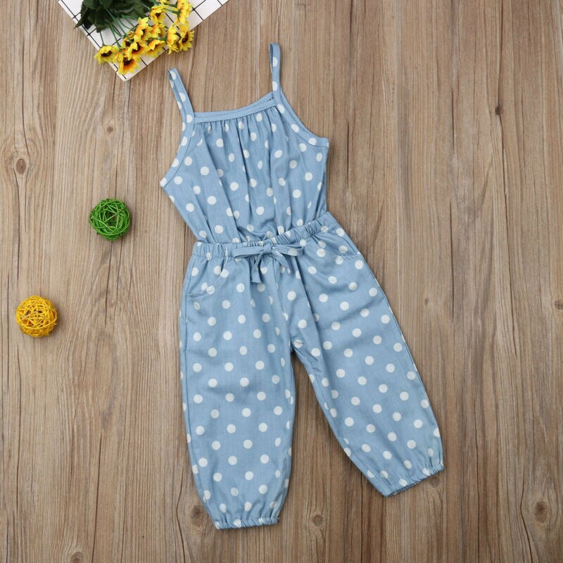 Pudcoco, ropa para niñas pequeñas, pantalones vaqueros sin mangas con babero, mono con tirantes de lunares, pantalones, conjuntos de verano para niños, pelele
