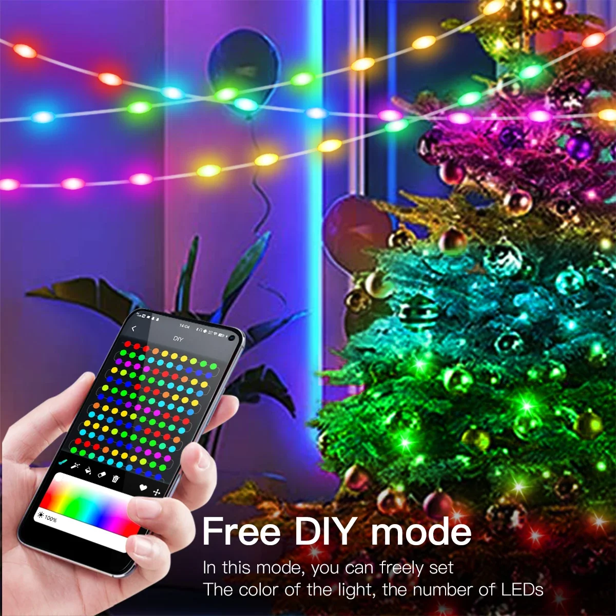 20M RGBIC USB 5V LED Stachel Licht Bluetooth Musik APP WS2812 Programmierbare DIY Lichterkette Geburtstag Party Girlande weihnachten Dekor