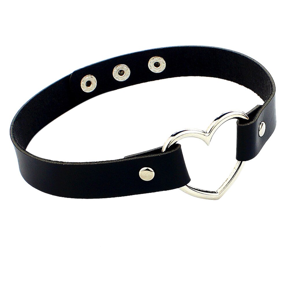 1 Stück Choker Halskette Punk Leder Hals Kette Kragen Herz Liebe Schmuck Weibliche Hals Schlüsselbein Kette Schmuck @ 3: Black