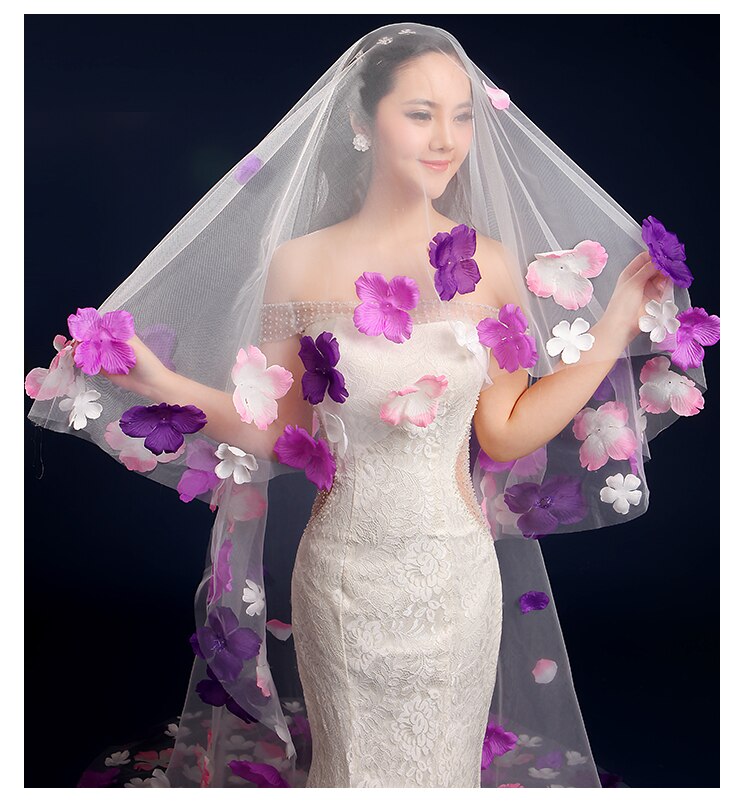 Novo 3 metros uma camada colorido pétala véu nupcial acessórios do casamento noiva mantilla véu de casamento
