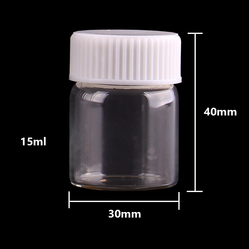 Botellas de vidrio transparentes de 15 ml, 25 ml, 40 ml, 50 ml, 60 ml, con tapón de rosca de plástico blanco, frascos pequeños, para manualidades, 24 Uds.: 15ml