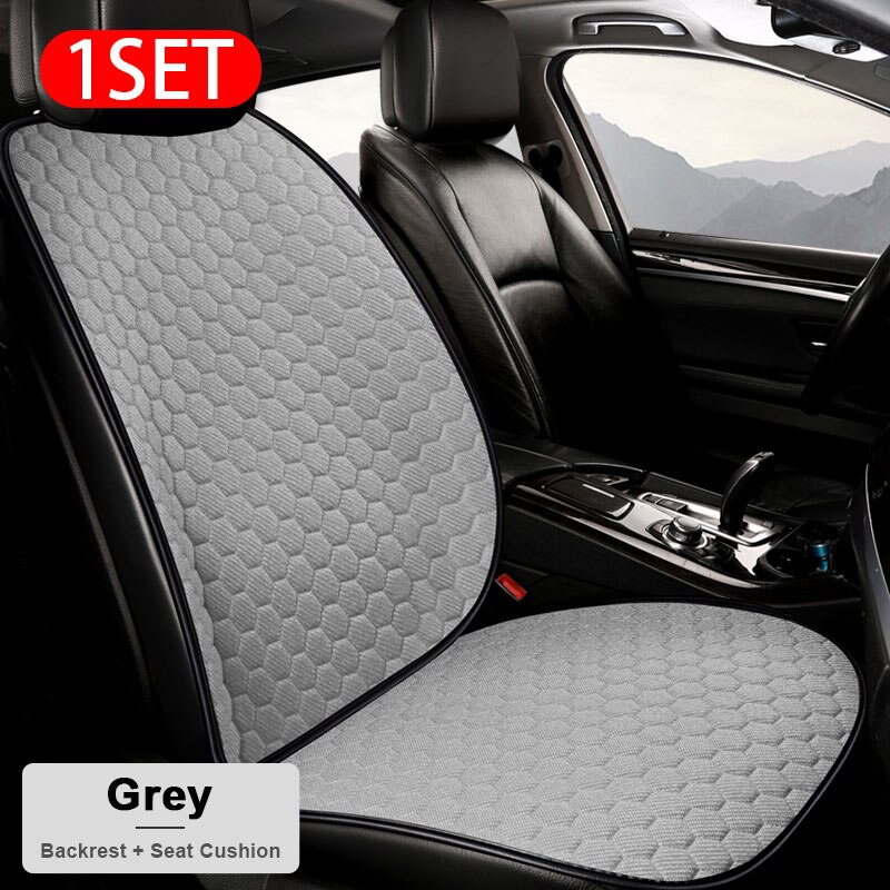 Vlas Auto Stoelhoezen Set Ademend Linnen Mildewproof Zitkussens Universele Transpiratie Protector Mat Auto Interieur Accessoires: Front Set Gray 1set