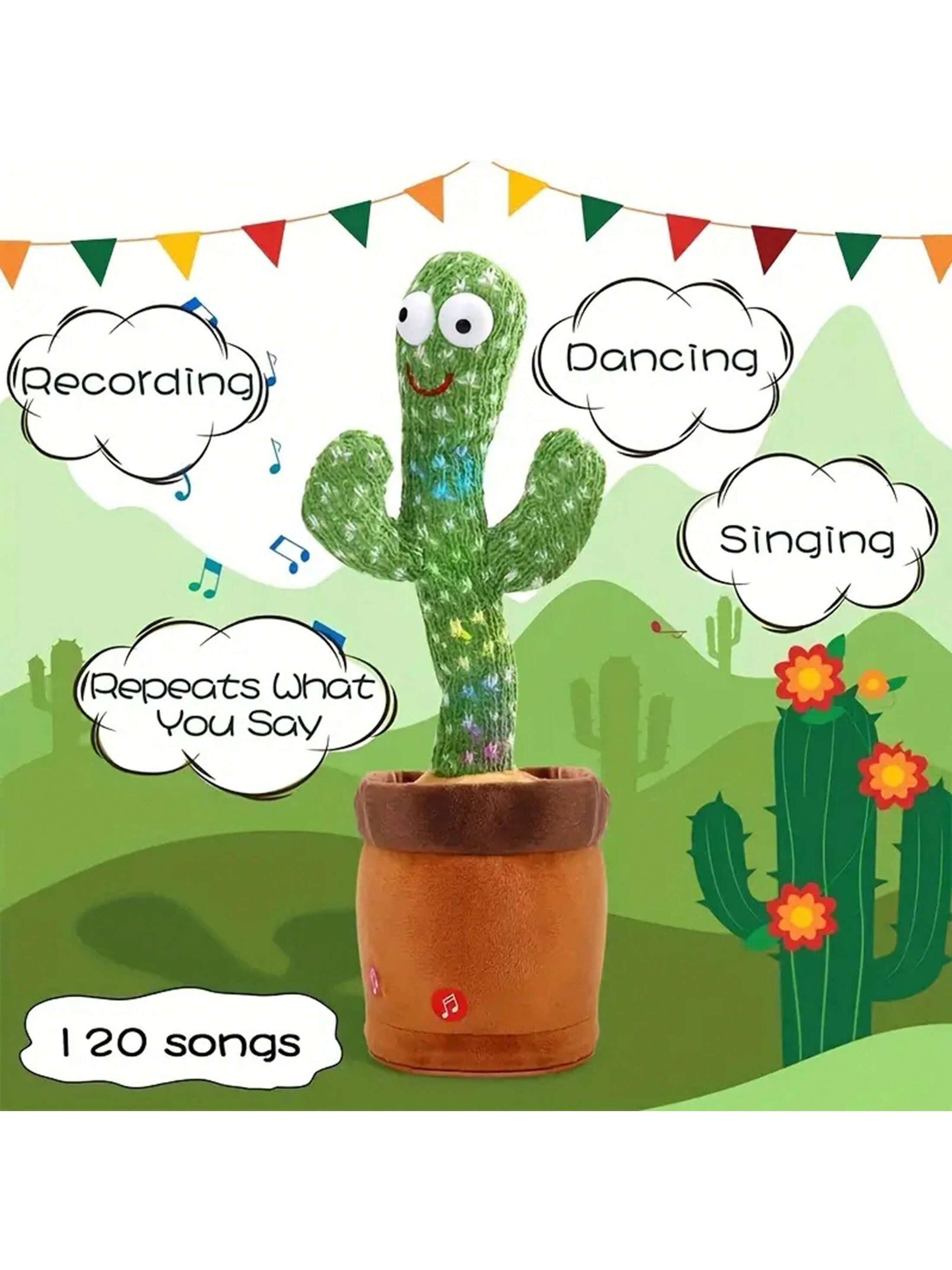 Dança Talking Cactus Brinquedos para Bebés Meninos e Meninas, Cantando Imitando Gravação, Repetindo o Que Você Diz Sunny, 1Pc