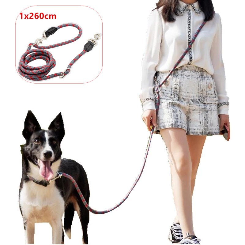 Correa reflectante ajustable para perro, correas de manos libres para caminar, a prueba de explosiones, suministros para mascotas: Red 1x260cm