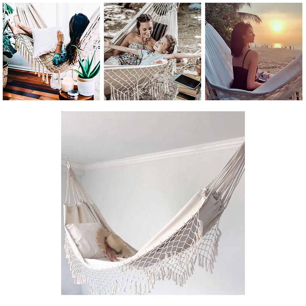 2 person hängmatta boho stor brasiliansk macrame frans dubbel deluxe hängmatta gungstol ut/inomhus hängande hängmatta gungor dec: Default Title