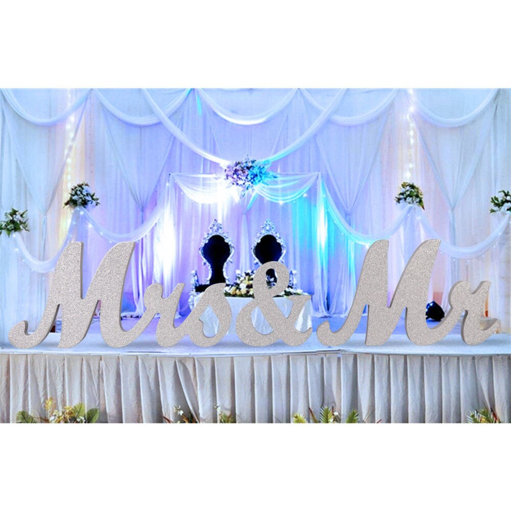 Herr & Frau Holz Buchstaben Hochzeit Dekoration Hochzeit Präsentieren (Silber)