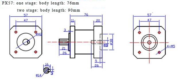 Slak mechanisch NEMA23 Stepper Motor Planetary Gear Verlooper, 6,35,8,11,14 mm Ingang 3: 1,5: 1,10: 1~100: 1, 90 graden rechthoekig voor 60 mm Servomotor Stappenmotor-Transmissie (Maat: Ratio 1