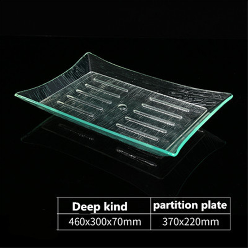 Plato acrílico rectangular transparente sashimi, bandeja de hielo crudo para pescado, plato japonés coreano para sushi, mariscos, buffet, plato para servir mantequilla: 46x30x7cm