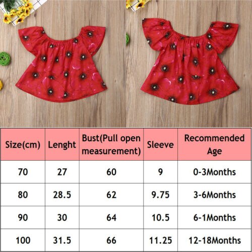 Infant Kids Baby Girls Off Shoulder Floral Tops T-Shirt Casual Clothes Sunsuit