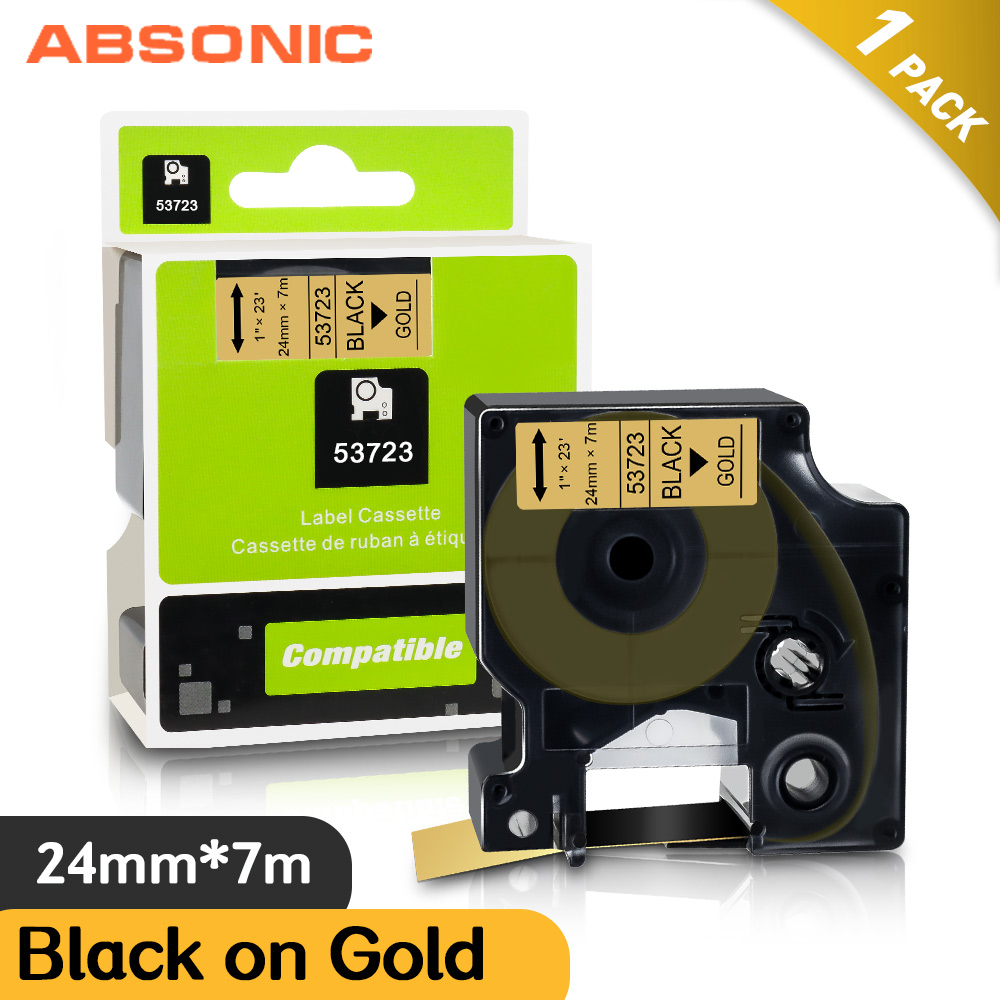 Absonic mieszane kolor 24mm drukarka do etykiet kompatybilny DYMO 53710 53713 53715 53716 53717 53718 53719 taśma z etykietami LabelWriter 450 Duo: Black on Gold