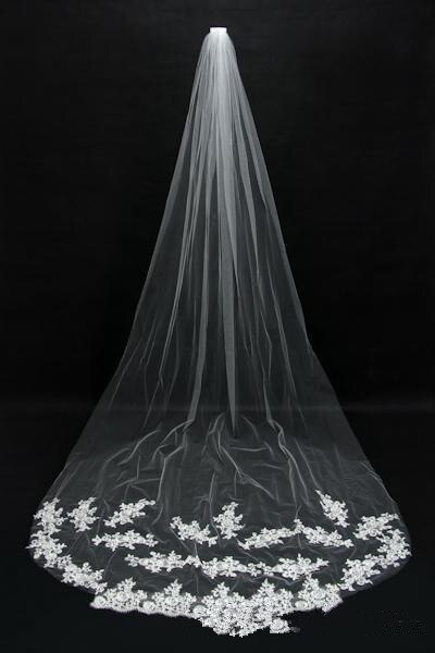 3 Meter Jahrgang Kapelle Länge Braut Schleier mit Appliques Hochzeit Schleier Vestido De Noiva Longo Hochzeit Schleier Spitze