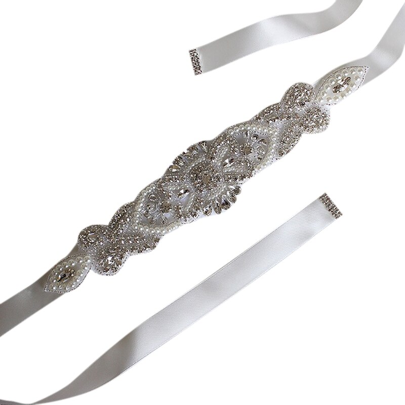 Strass Braut Taille Gürtel Satin- Schleife trimmen Applikationen Hochzeit Kleid Kleid Dekor: Weiß