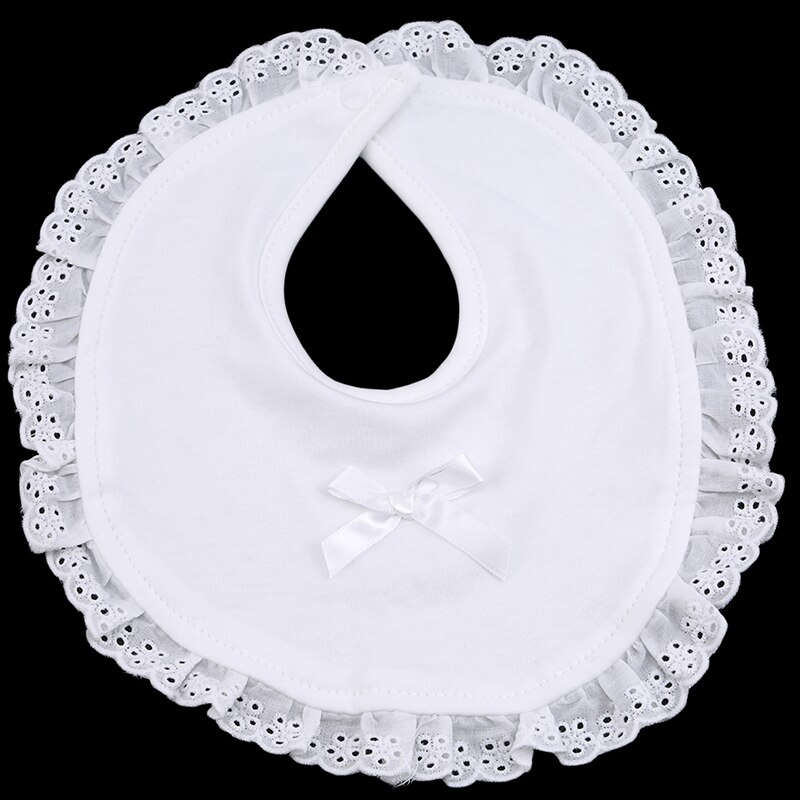 Baby Bibs - Cotton & Polyester - Waterproof Saliva Towel - Snap Button - For Baby Girls: White round