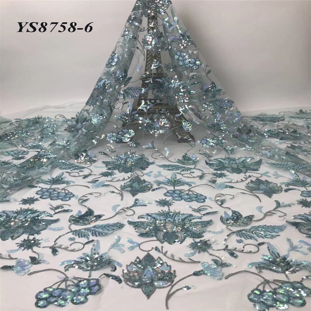 Europeu e americano estilo romântico novo lantejoulas bordado gaze transparente brilho design vestido de casamento 5 metros pano