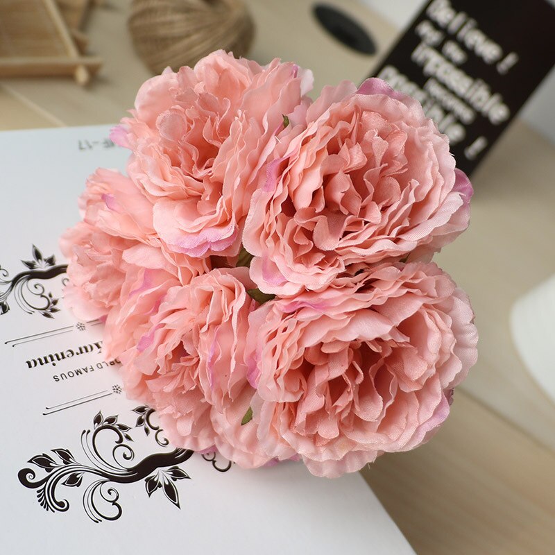 Lovegrace 1 buket 5 bryllupper kunstig pæon hortensia familie bryllupsfest fødselsdag blomsterdekoration: Dyb lyserød