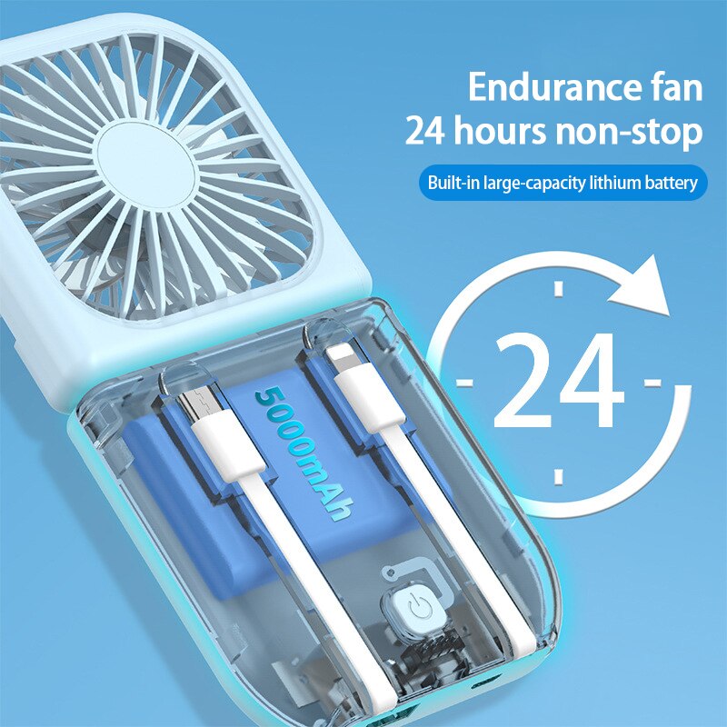 Mini Fan Portable For Handheld Rechargeable Fan Appliances Air Cooler Outdoor Travel Hand Fans With 5000 mAh Charging Treasure