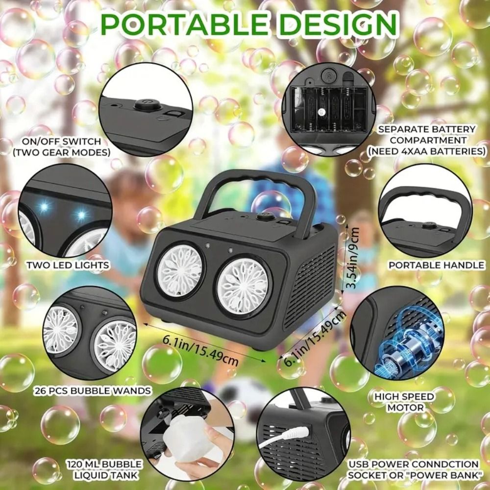 Fully Automatic Automatic Bubble Machine With 2 Fans 26 Holes Electric Bubble Blower Toys Handheld Multi Hole