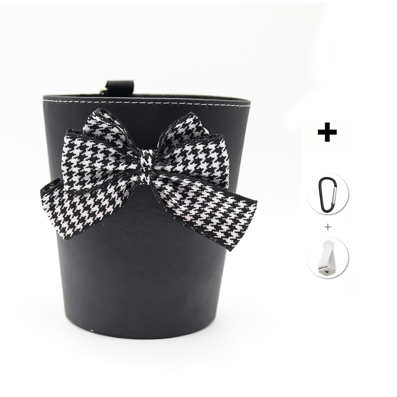 Sac poubelle à nœud papillon pour voiture, mignon, pour siège arrière, appui-tête, Mini sortie automatique, organiseur de ventilation, sac poubelle, boîte de rangement, seau: black grid bow