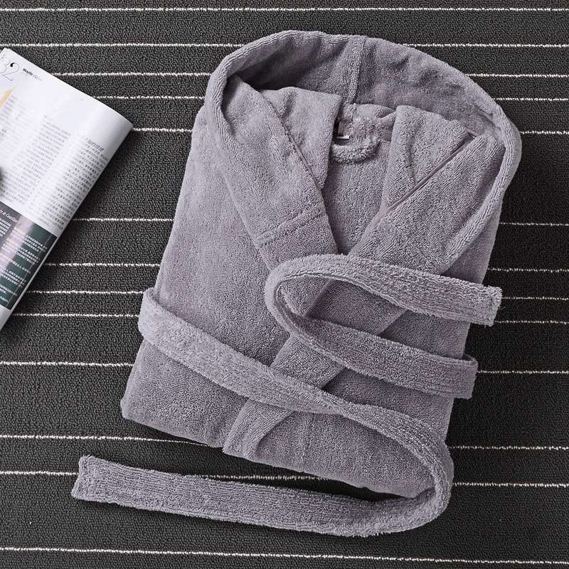 Invierno Albornoz de algodón de los hombres con capucha hombre ropa de dormir traje de franela amantes túnica gruesa de manga larga suave cálido Albornoz de hombre blanco: GREY / XXL