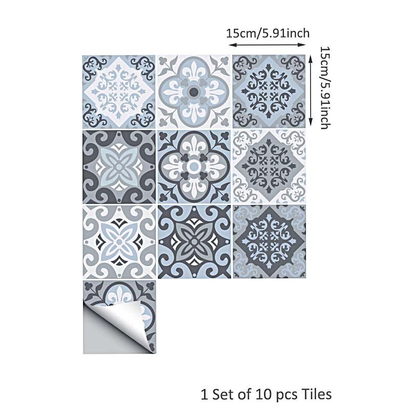 10Pcs Thuis Pvc Tegels Stickers Muursticker Retro Decor Waterdichte Keuken 15*15Cm Thuis Badkamer Keuken december: 06
