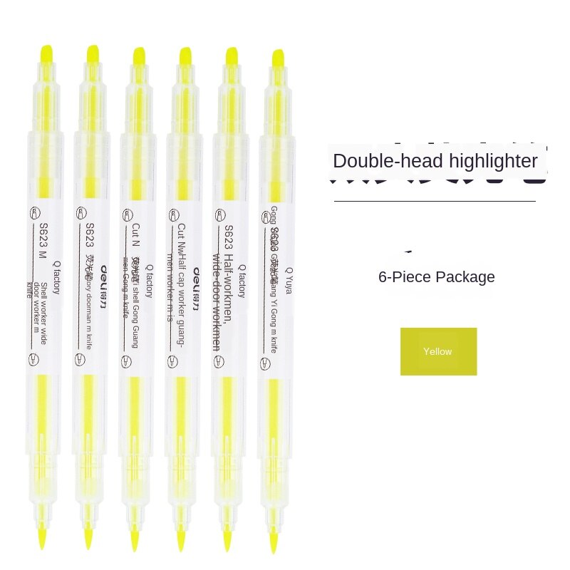Markeerstift fluorescerende stift dubbelzijdige kleurstift snoepkleurige notities zaklamp penselen 6- pack: Geel 6 stuks