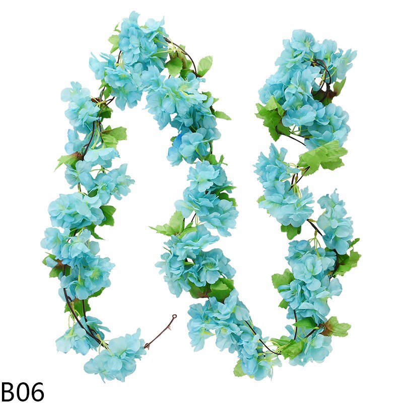 225cm konstgjorda sidenblommor 18 klasar körsbärsrankor rottinggirland vägghängande konstgjorda körsbärsblommor vinstockar bröllop heminredning: B06