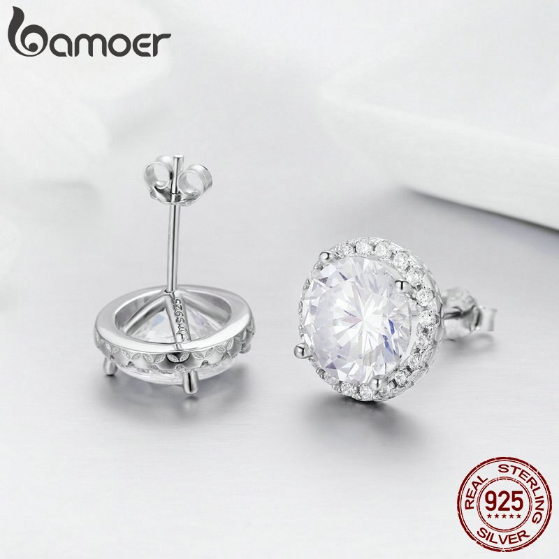Bamoer Authentieke 100% 925 Sterling Zilver Dazzling Clear Cz Kleine Stud Oorbellen Voor Vrouwen Wedding Engagement Sieraden SCE358