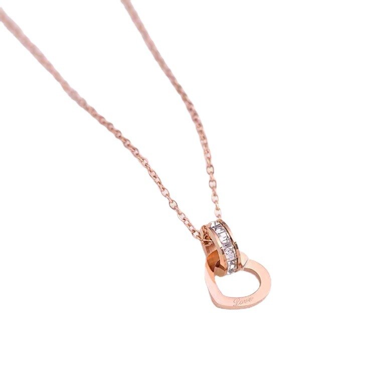 316L Stainless Steel Fashion Fine Jewelry Circle Zircon Love Heart Charms Chain Choker Collier Necklaces &amp; Pendants For Women