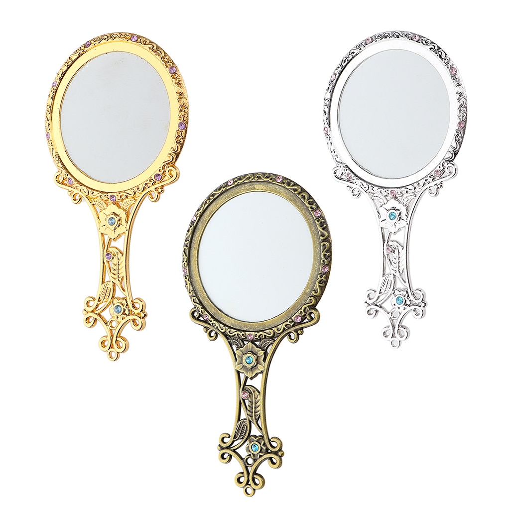 Espejo de mano Vintage portátil para maquillaje, espejos de belleza compactos de viaje, espejo de cristal de Metal de bolsillo, decoración de tocador