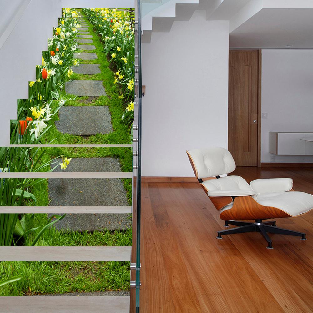 13Pcs Staircase Stair Riser Floor Sticker Self Adhesive DIY Flower Pattern Stairway Wall Decal Decor