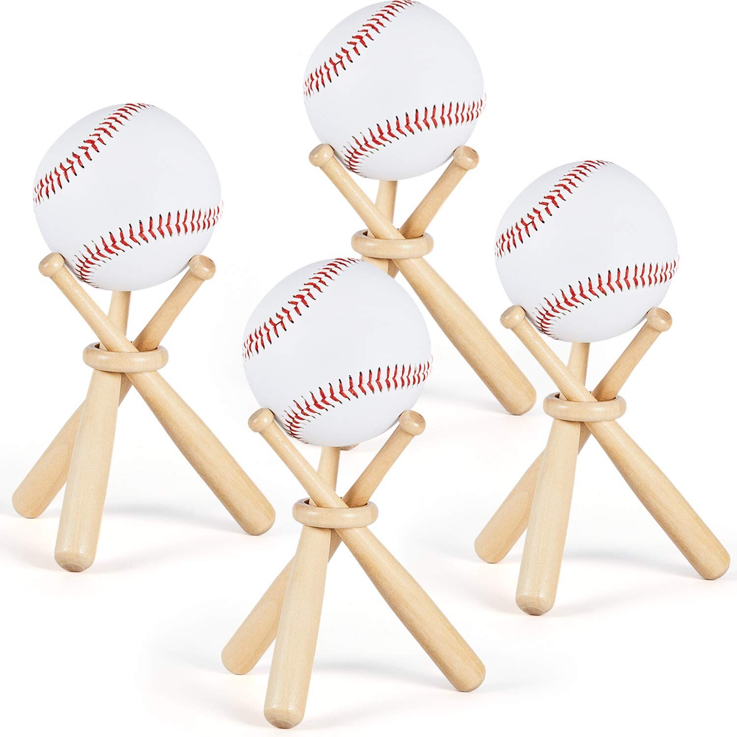 4 Sets Houten Baseball Stand Display Houder Met Mini Honkbalknuppels En Houten Cirkels Voor Baseball Spelers Fans: Default Title